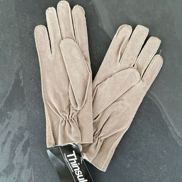 Vintage 80s Deadstock NWT Tan Nubuck (Suede) Thinsulate Women's Driving Gloves - - Picture 4 of 9